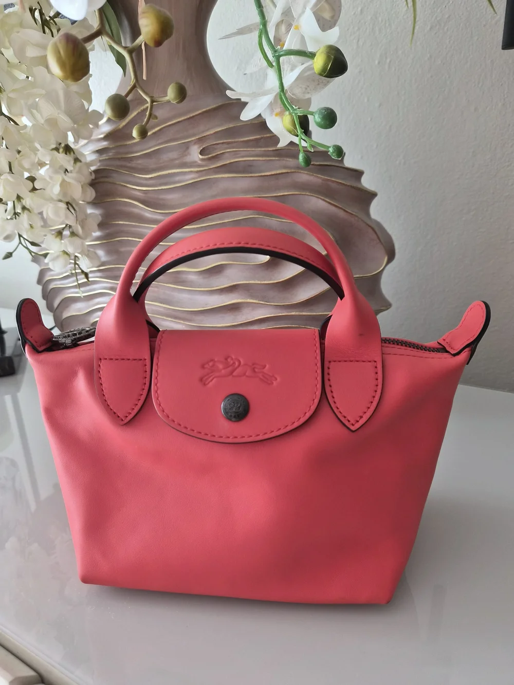 Longchamp Orange Red Small Le Pliage Top-Handle Crossbody